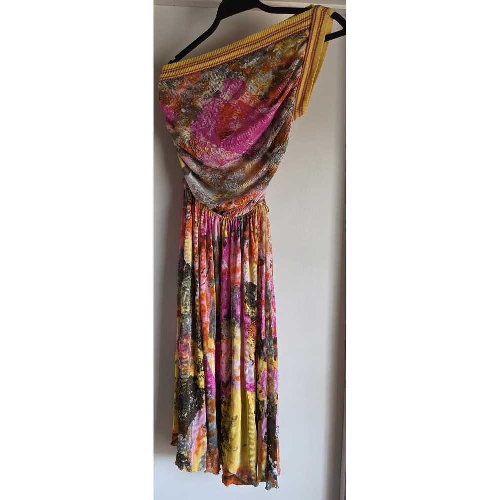 Virginie Paris One-shoulder Midi Dress Multicolor Abstract Pleated France
